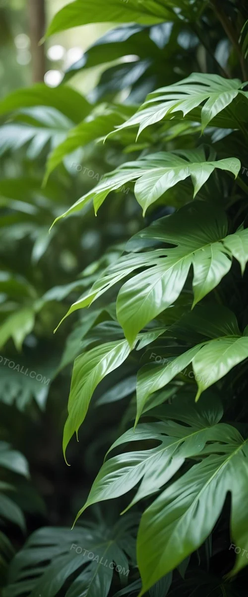 Lush Green Tropical Leaves With A Blurred Background Creating A Serene And Natural Atmosphere 1 4ae9