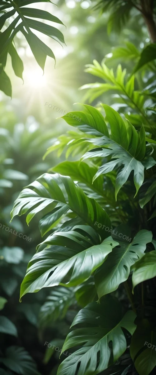 Lush Green Tropical Leaves With A Blurred Background Creating A Serene And Natural Atmosphere 10 E230