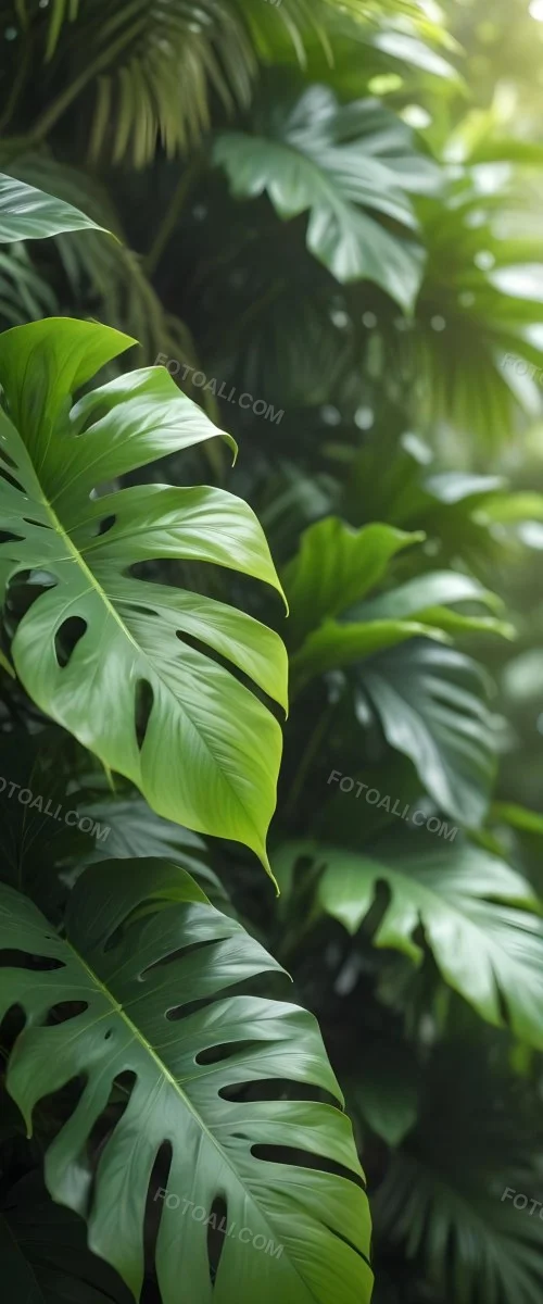 Lush Green Tropical Leaves With A Blurred Background Creating A Serene And Natural Atmosphere 17 D491