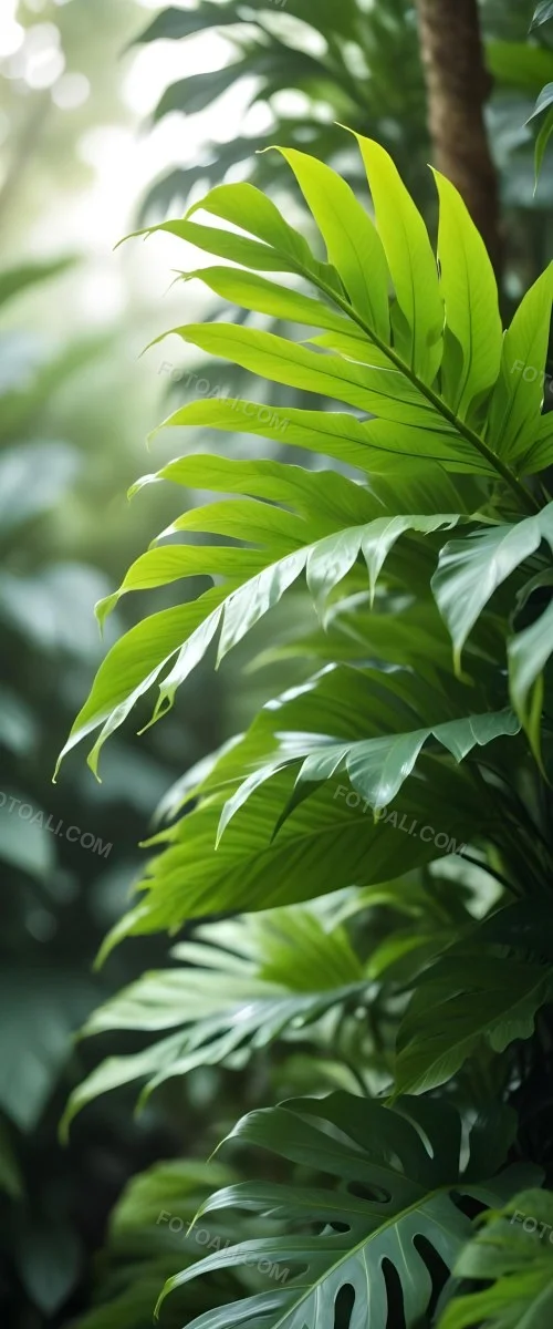 Lush Green Tropical Leaves With A Blurred Background Creating A Serene And Natural Atmosphere 18 B59e