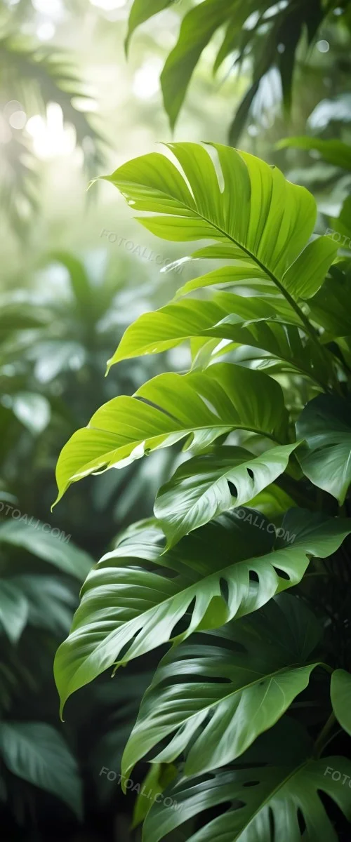 Lush Green Tropical Leaves With A Blurred Background Creating A Serene And Natural Atmosphere 2 Fc45