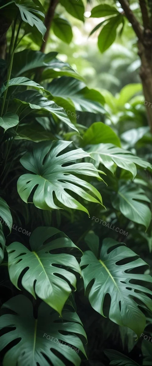 Lush Green Tropical Leaves With A Blurred Background Creating A Serene And Natural Atmosphere 24 04ae