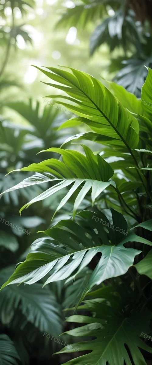 Lush Green Tropical Leaves With A Blurred Background Creating A Serene And Natural Atmosphere 36 0588