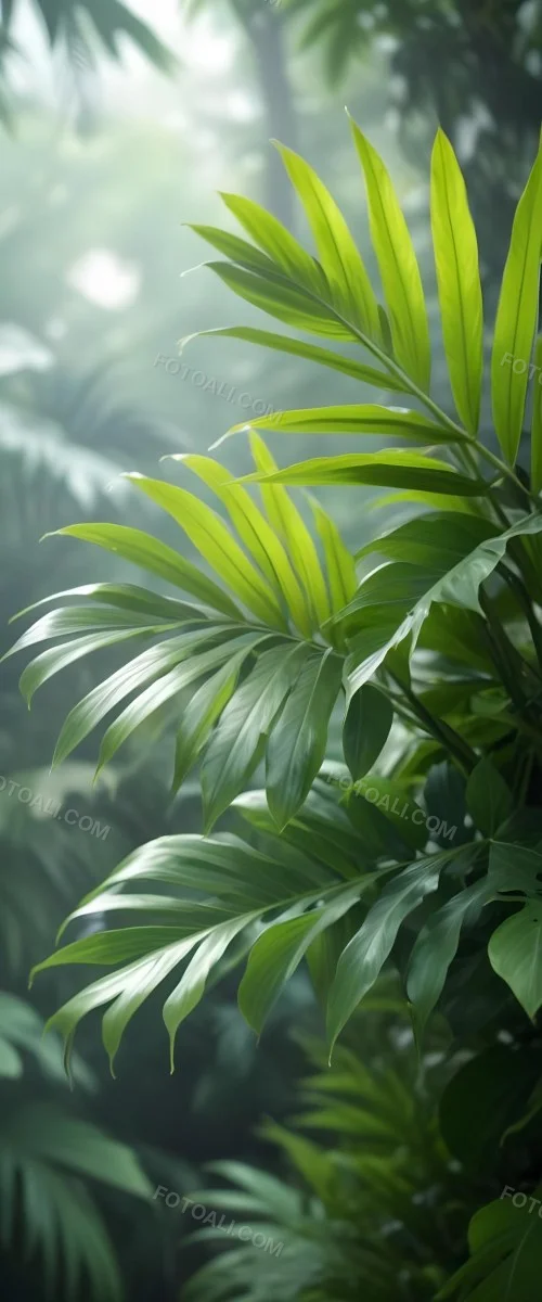 Lush Green Tropical Leaves With A Blurred Background Creating A Serene And Natural Atmosphere 48 45eb