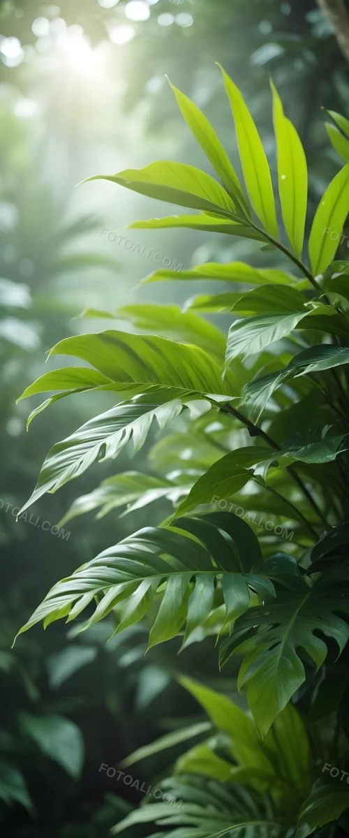 Lush Green Tropical Leaves With A Blurred Background Creating A Serene And Natural Atmosphere 51 4b70