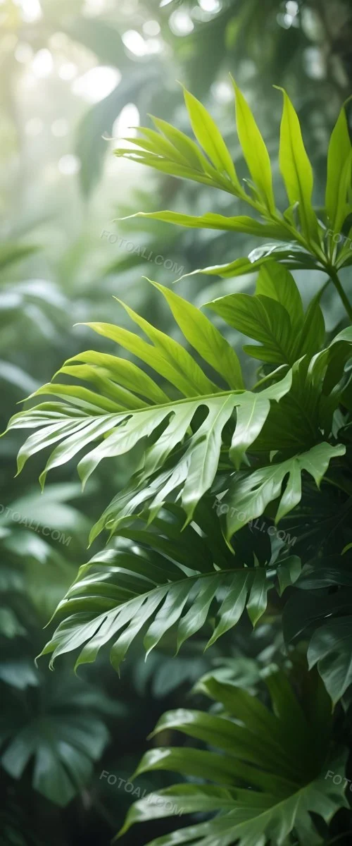 Lush Green Tropical Leaves With A Blurred Background Creating A Serene And Natural Atmosphere 53 Ab96