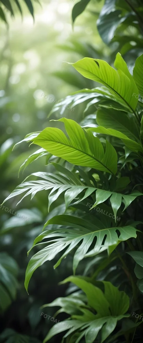 Lush Green Tropical Leaves With A Blurred Background Creating A Serene And Natural Atmosphere 7 072c