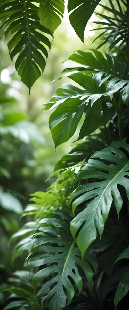 Lush Green Tropical Leaves With A Blurred Background Creating A Serene And Natural Atmosphere 9 Cb4f