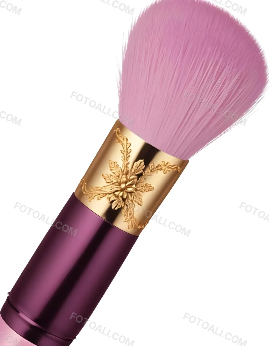 Makeup Brush With Golden Bristles Pink Ring And A Golden Handle With Golden Floral Patterns Isolated On A Golden Background 25 7b6f