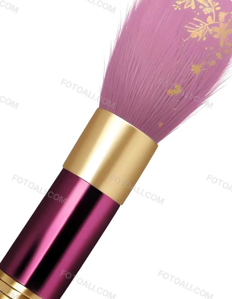 Makeup Brush With Golden Bristles Pink Ring And A Golden Handle With Golden Floral Patterns Isolated On A Golden Background 29 A7c6