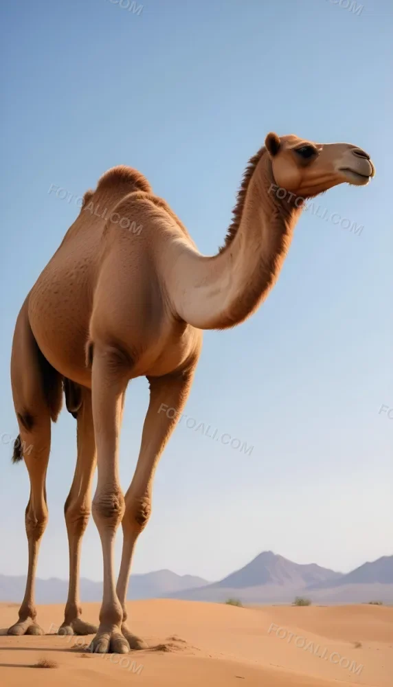 Minimal Soft Studio Light Photography A Brown Camel Standing Upright With A Prominent Hump On Its Back The Camel Has A Long Neck And Legs And Its Head Is Turned Slightly To The Side The Background Features A Clear Bl 5 4226