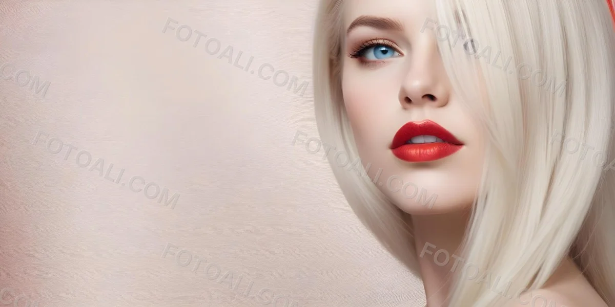 Minimal Soft Studio Light Photography A Close Up Portrait Of A Young Caucasian Woman With Long Straight Platinum Blonde Hair And Bright Blue Eyes She Has Full Red Lips And Is Wearing Dramatic Makeup The Backg 12 Fea1