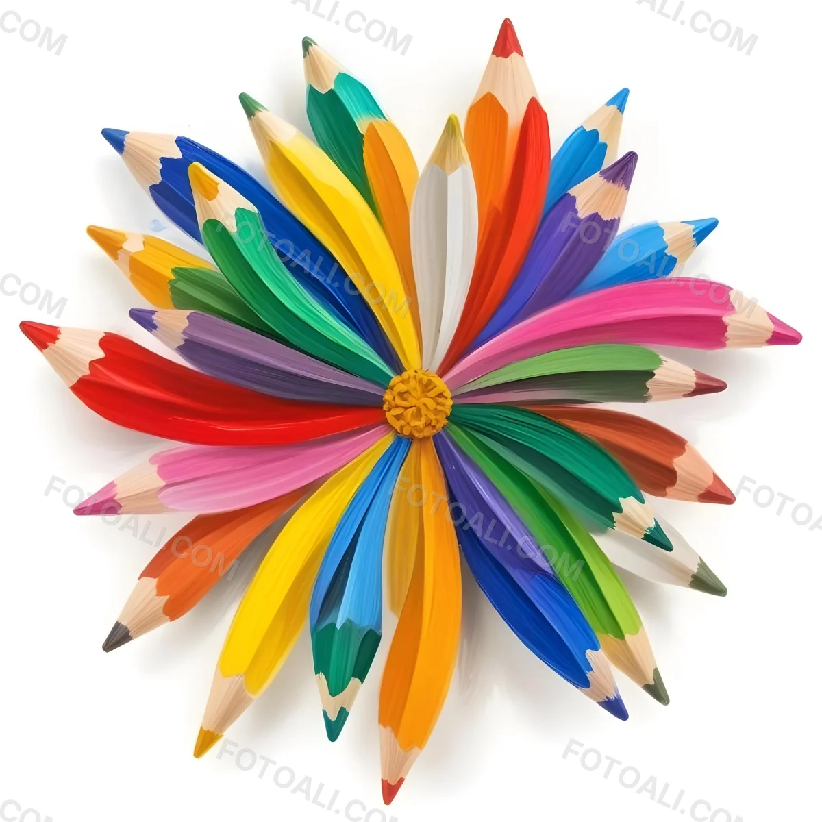 Minimal Soft Studio Light Photography A Flower Made Of Colored Pencils On A White Background High Detail Solid Bold Color Background 5 A369