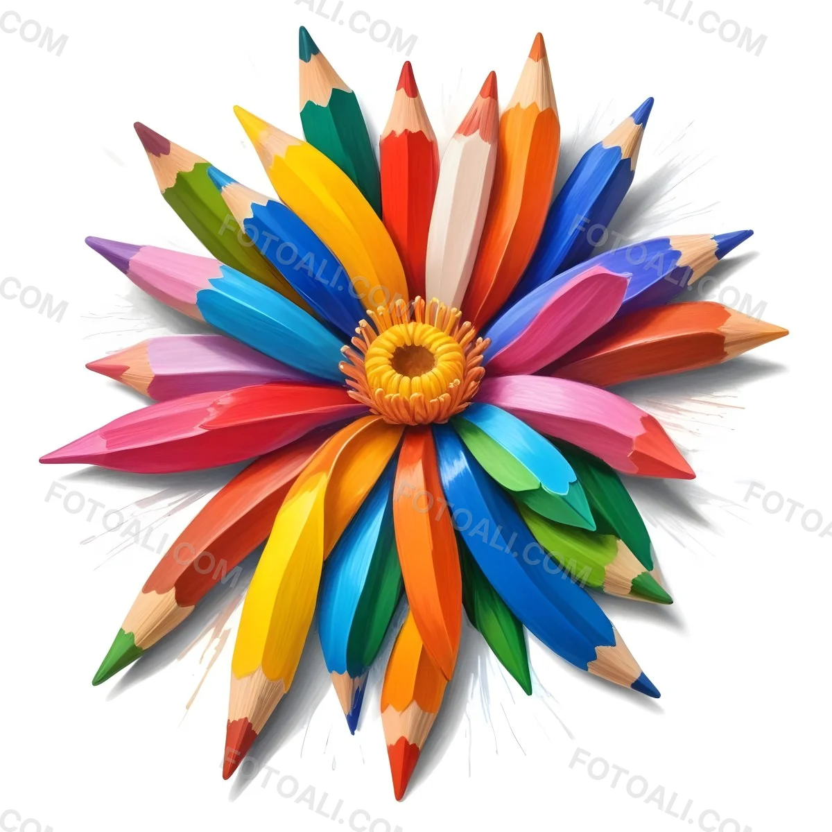Minimal Soft Studio Light Photography A Flower Made Of Colored Pencils On A White Background High Detail Solid Bold Color Background 9 B210