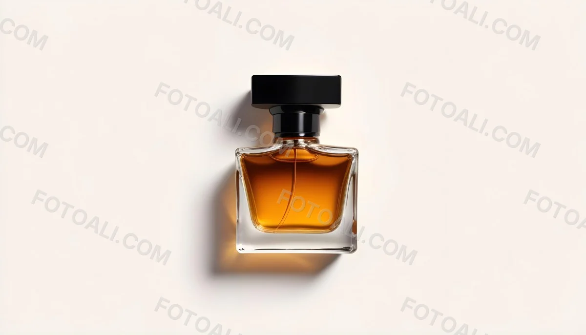 Minimal Soft Studio Light Photography A Glass Perfume Bottle With A Black Cap Filled With Amber Colored Liquid High Detail Solid Bold Color Background 26 0aa4