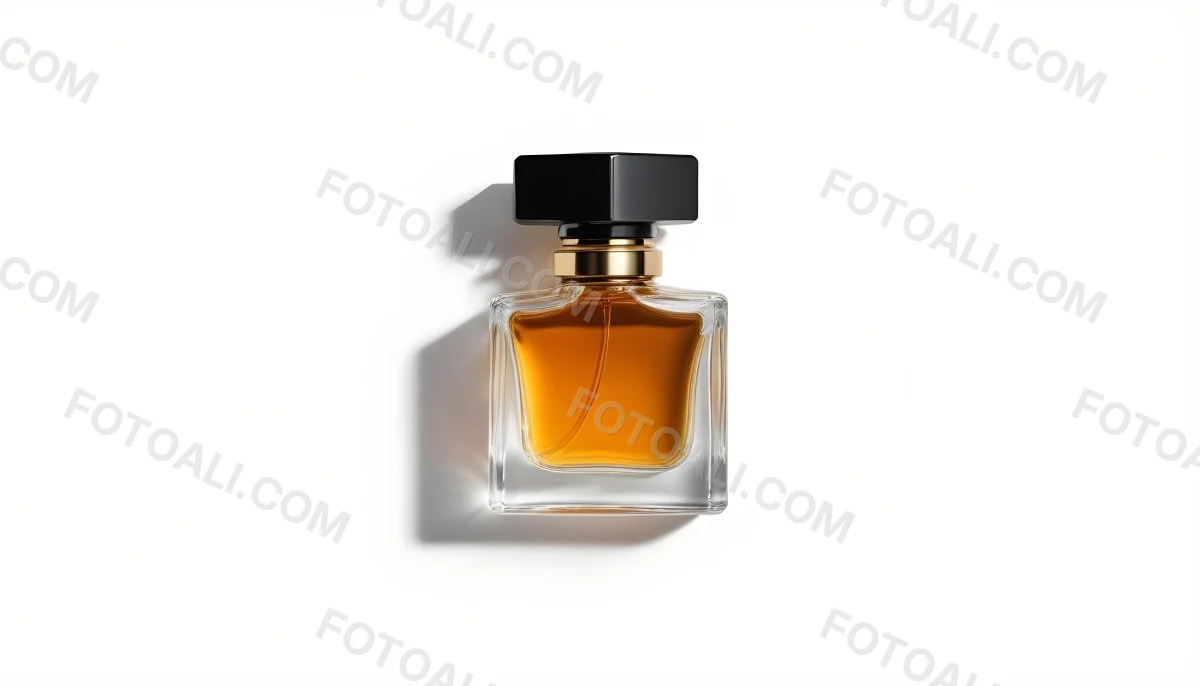Minimal Soft Studio Light Photography A Glass Perfume Bottle With A Black Cap Filled With Amber Colored Liquid High Detail Solid Bold Color Background 30 70d6