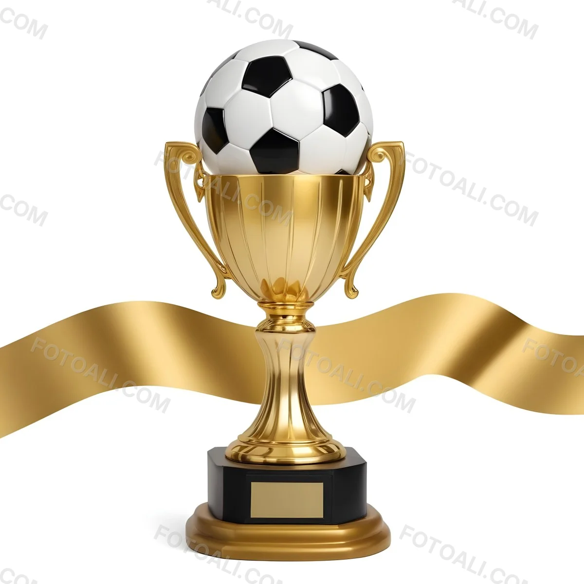 Minimal Soft Studio Light Photography A Golden Trophy With A Soccer Ball On Top And A White Ribbon Around It The Trophy Has A Golden Base Black Background High Detail Solid Bold Color Background 1 A0ad