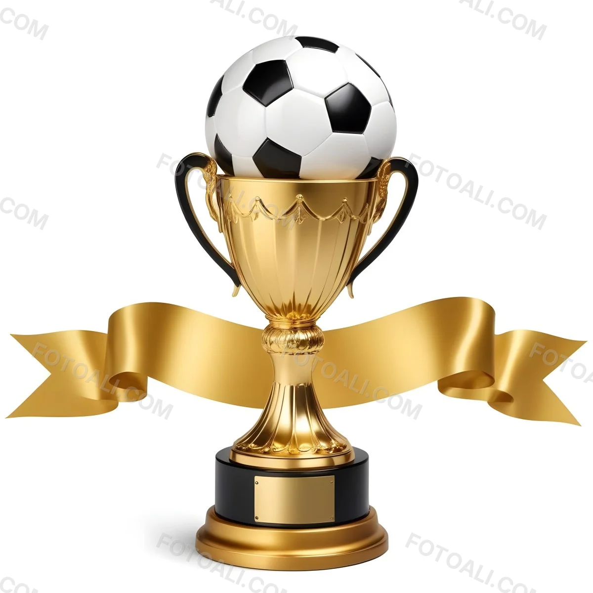 Minimal Soft Studio Light Photography A Golden Trophy With A Soccer Ball On Top And A White Ribbon Around It The Trophy Has A Golden Base Black Background High Detail Solid Bold Color Background 29 7fd1