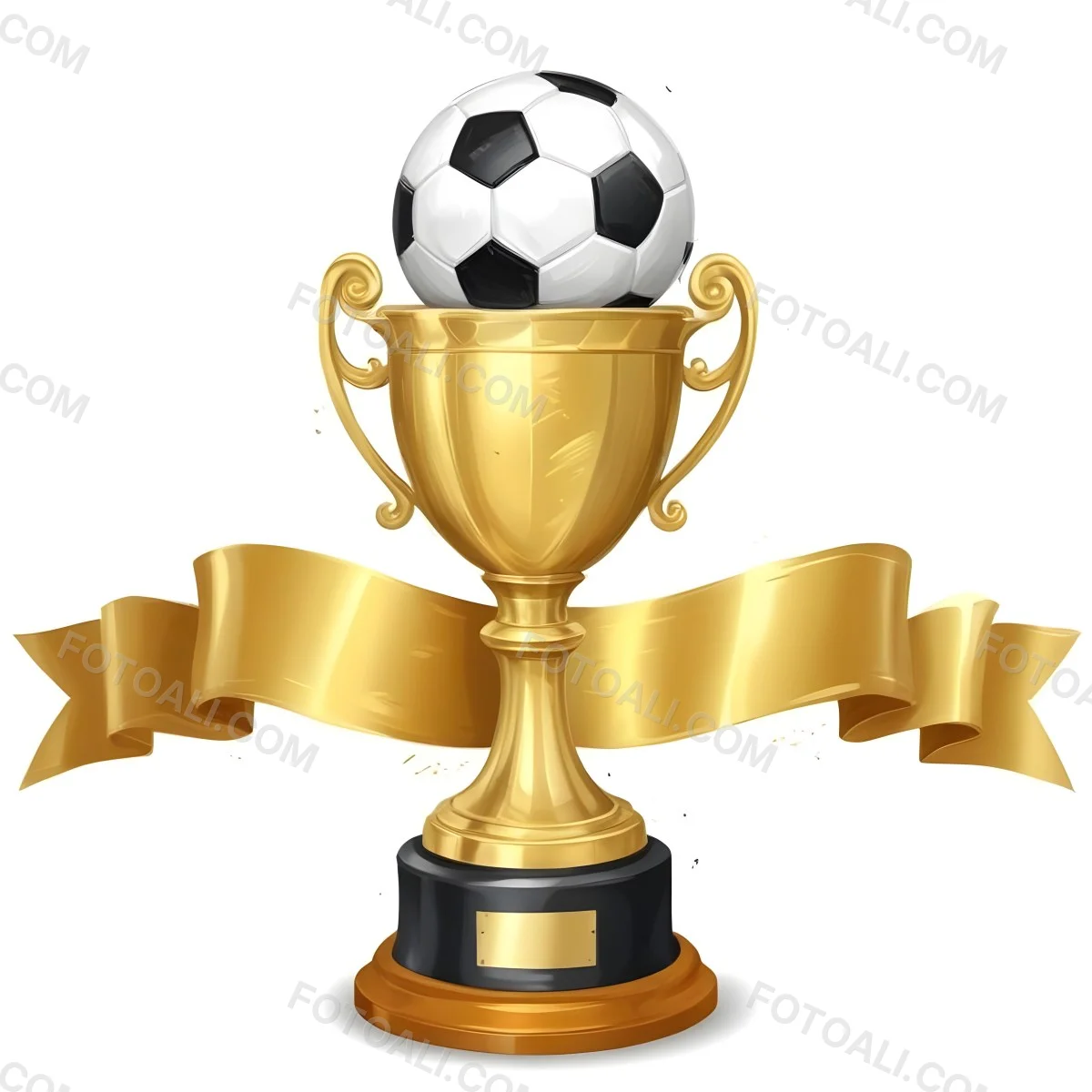 Minimal Soft Studio Light Photography A Golden Trophy With A Soccer Ball On Top And A White Ribbon Around It The Trophy Has A Golden Base Black Background High Detail Solid Bold Color Background 32 Cf35