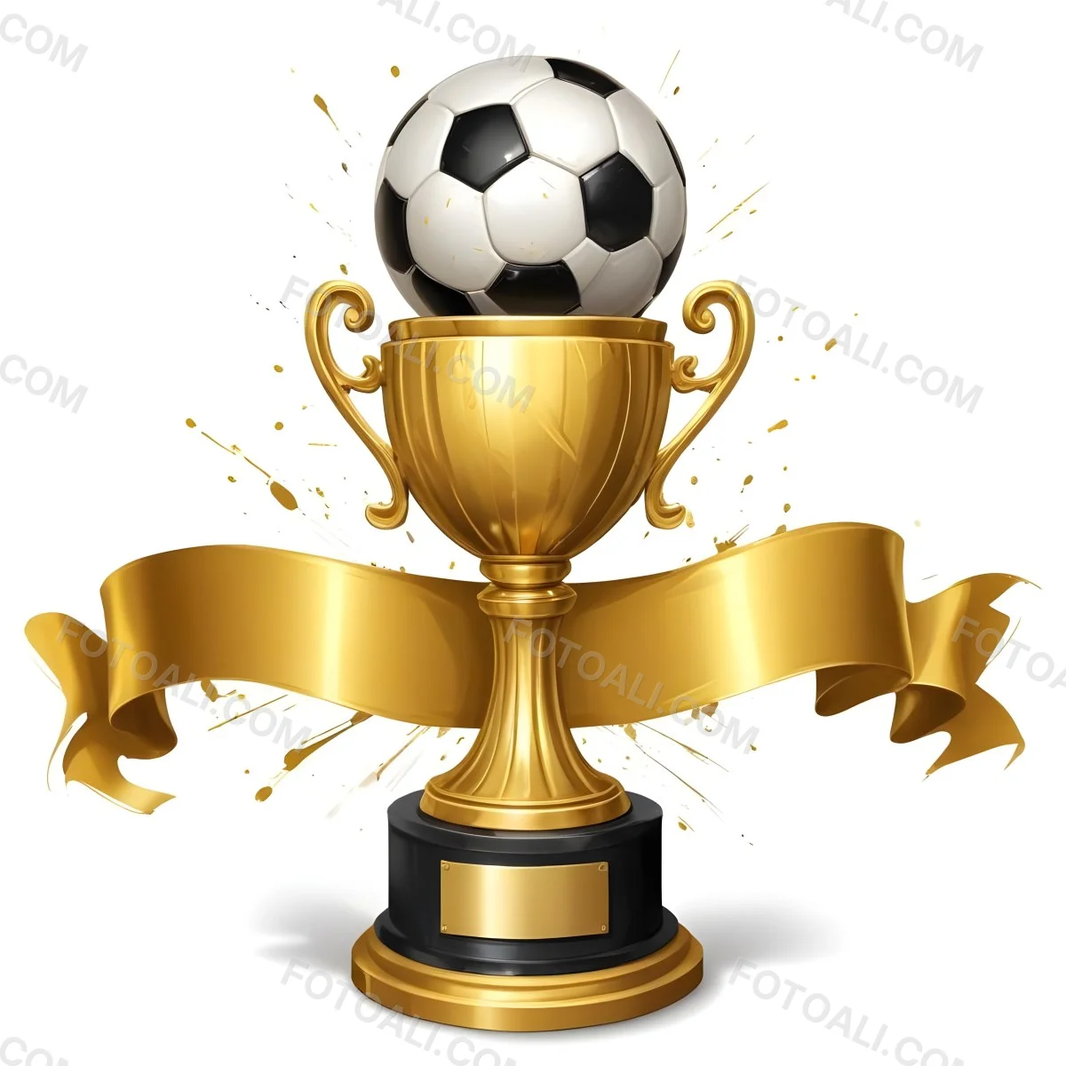 Minimal Soft Studio Light Photography A Golden Trophy With A Soccer Ball On Top And A White Ribbon Around It The Trophy Has A Golden Base Black Background High Detail Solid Bold Color Background 36 C2db