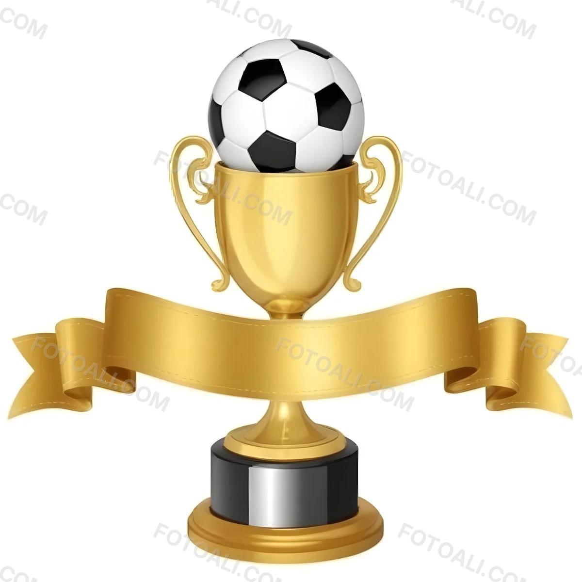 Minimal Soft Studio Light Photography A Golden Trophy With A Soccer Ball On Top And A White Ribbon Around It The Trophy Has A Golden Base Black Background High Detail Solid Bold Color Background 41 55fe