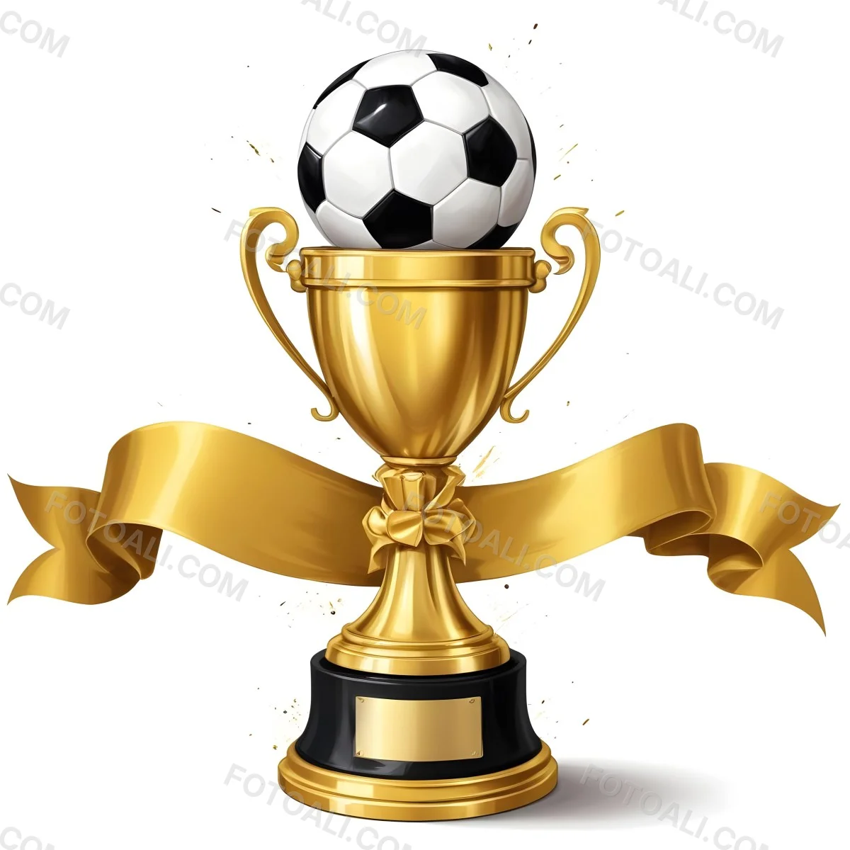 Minimal Soft Studio Light Photography A Golden Trophy With A Soccer Ball On Top And A White Ribbon Around It The Trophy Has A Golden Base Black Background High Detail Solid Bold Color Background 42 0d40