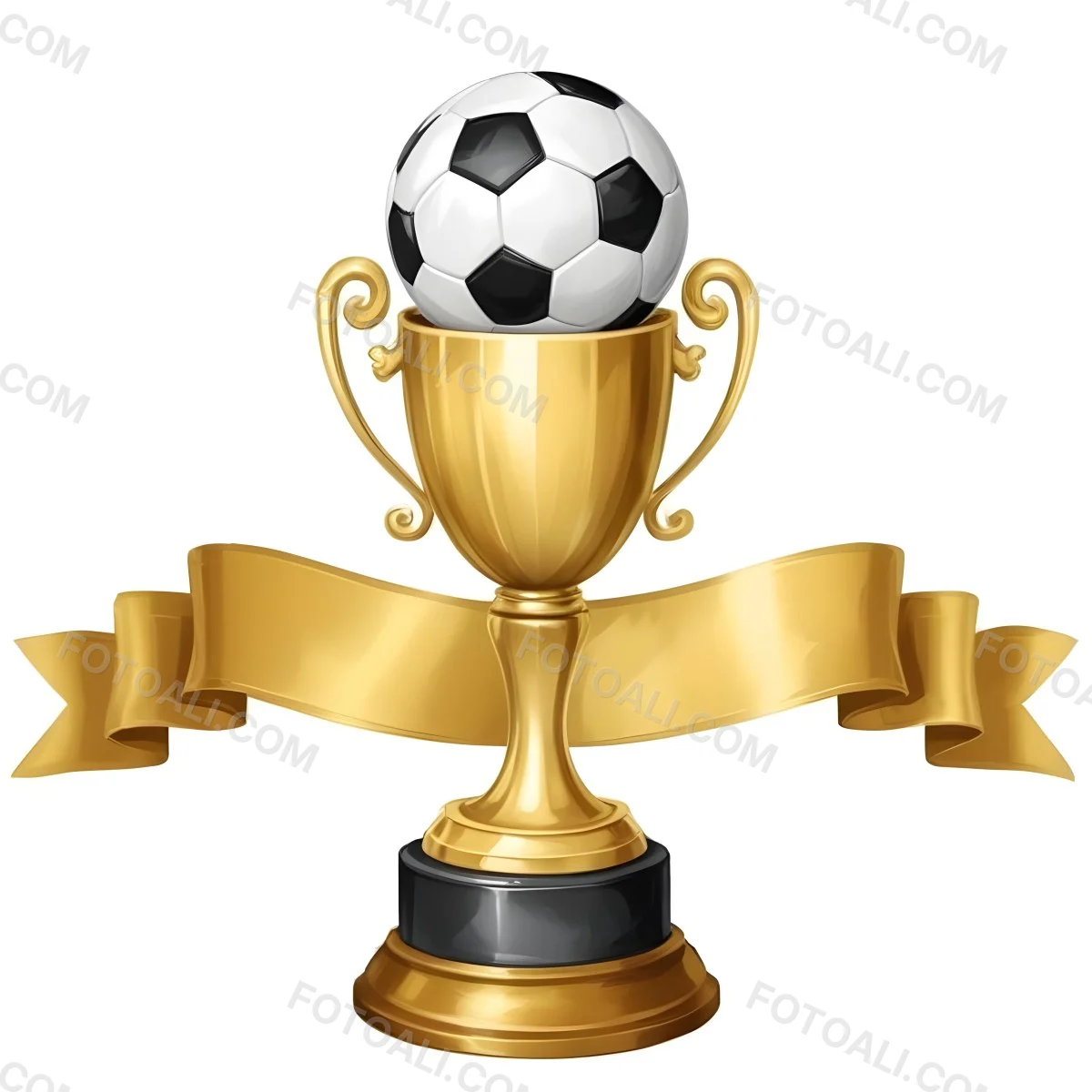 Minimal Soft Studio Light Photography A Golden Trophy With A Soccer Ball On Top And A White Ribbon Around It The Trophy Has A Golden Base Black Background High Detail Solid Bold Color Background 44 0ef9