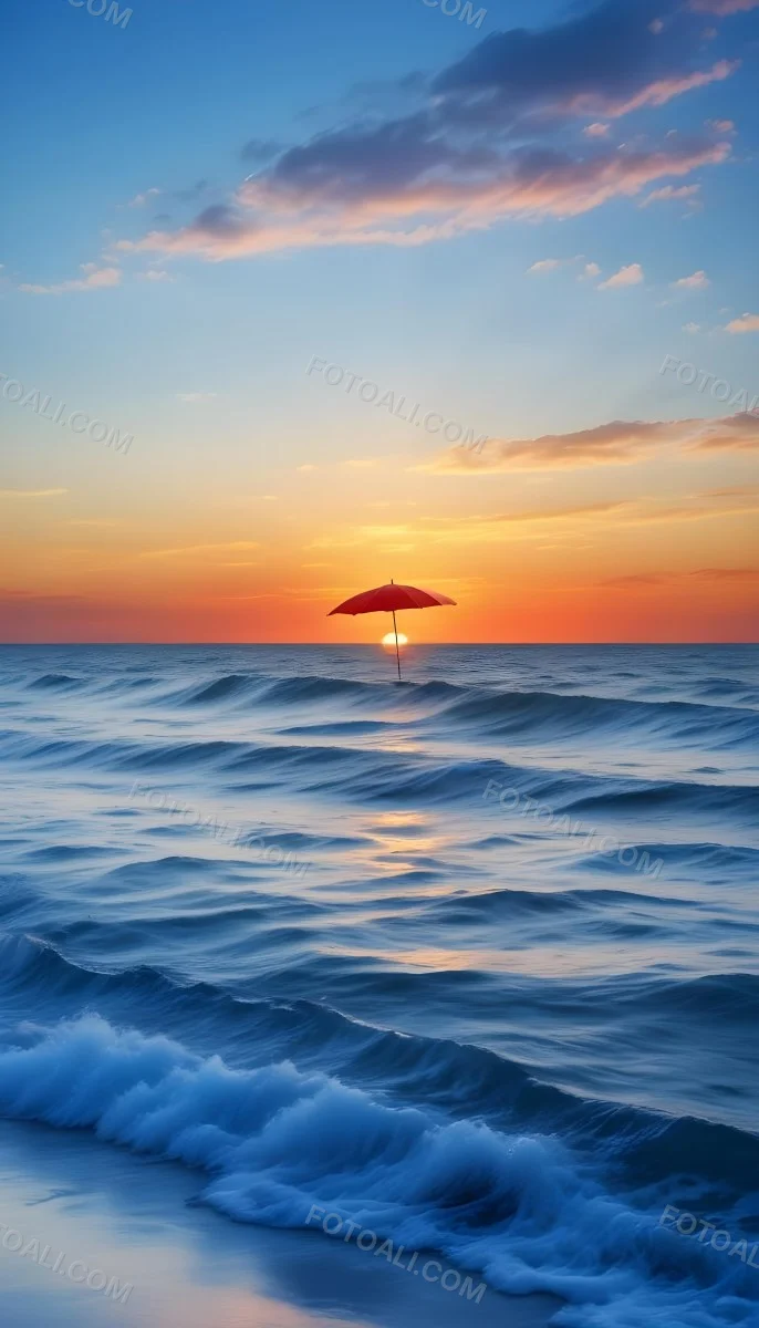 Minimal Soft Studio Light Photography A Red Umbrella Against A Dramatic Sunset Sky Over A Calm Body Of Water A Blue Umbrella Against A Serene Dawn Sky Over A Turbulent Ocean High Detail Solid Bold Color Backgr 15 Df66