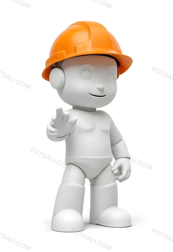 Minimal Soft Studio Light Photography A Small Stylized Humanoid Figure With A Smooth Featureless Surface Wearing An Orange Construction Helmet The Figure Is Standing Upright With One Hand Raised In A Waving Gesture 18 5352