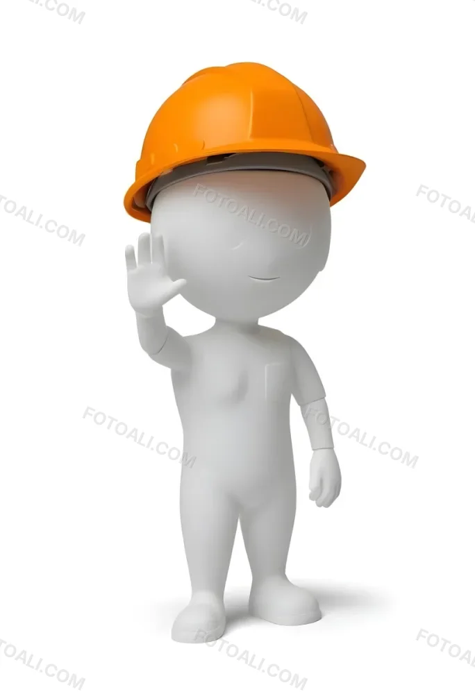 Minimal Soft Studio Light Photography A Small Stylized Humanoid Figure With A Smooth Featureless Surface Wearing An Orange Construction Helmet The Figure Is Standing Upright With One Hand Raised In A Waving Gesture 4 4afc