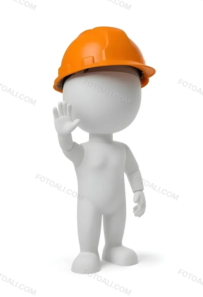 Minimal Soft Studio Light Photography A Small Stylized Humanoid Figure With A Smooth Featureless Surface Wearing An Orange Construction Helmet The Figure Is Standing Upright With One Hand Raised In A Waving Gesture 6 Ebfb