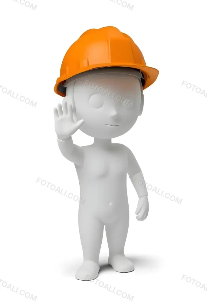 Minimal Soft Studio Light Photography A Small Stylized Humanoid Figure With A Smooth Featureless Surface Wearing An Orange Construction Helmet The Figure Is Standing Upright With One Hand Raised In A Waving Gesture 8 0328