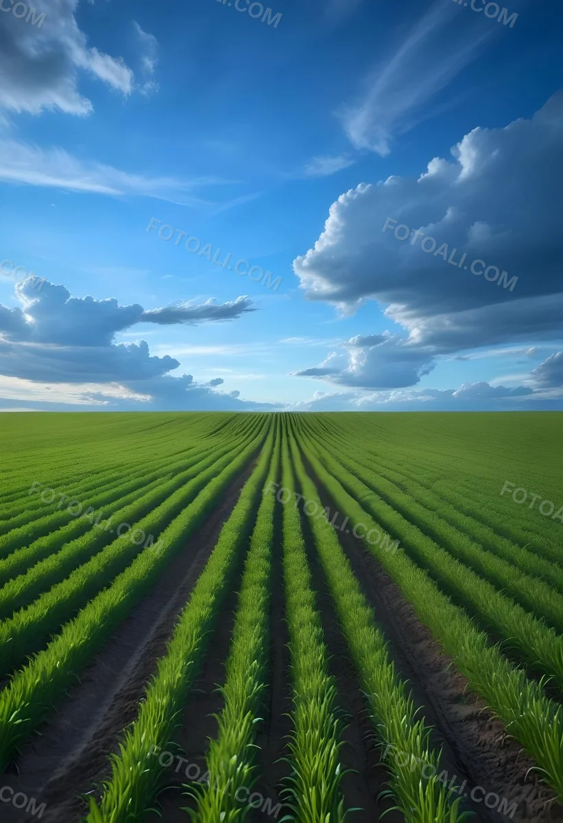 Minimal Soft Studio Light Photography A Vast Green Field With Rows Of Crops Stretching Out Under A Dramatic Blue Sky With Wispy Clouds High Detail Solid Bold Color Background 11 6f8a