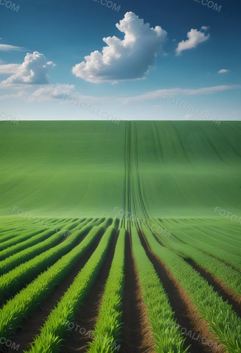 Minimal Soft Studio Light Photography A Vast Green Field With Rows Of Crops Stretching Out Under A Dramatic Blue Sky With Wispy Clouds High Detail Solid Bold Color Background 3 4235