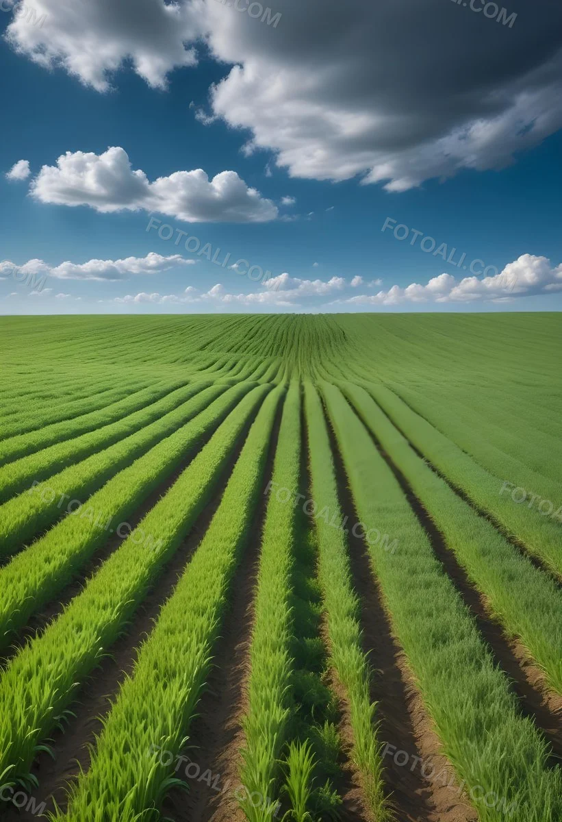 Minimal Soft Studio Light Photography A Vast Green Field With Rows Of Crops Stretching Out Under A Dramatic Blue Sky With Wispy Clouds High Detail Solid Bold Color Background 4 82f8