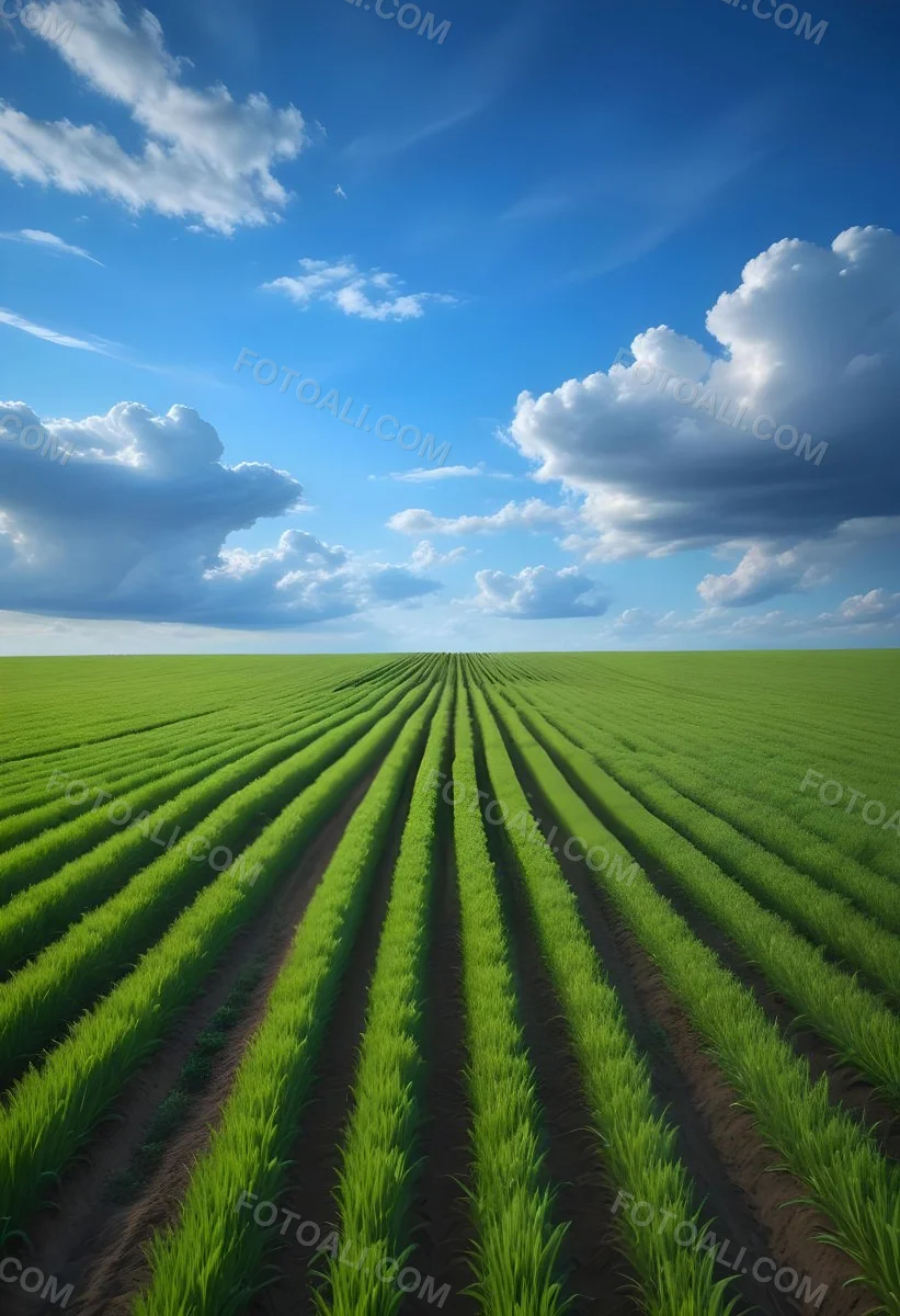 Minimal Soft Studio Light Photography A Vast Green Field With Rows Of Crops Stretching Out Under A Dramatic Blue Sky With Wispy Clouds High Detail Solid Bold Color Background 6 A894