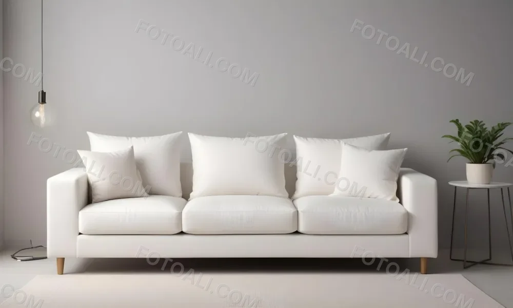 Minimal Soft Studio Light Photography A White Modern Sofa With Several Throw Pillows In A Minimalist Living Room Setting High Detail Solid Bold Color Background 11 5243