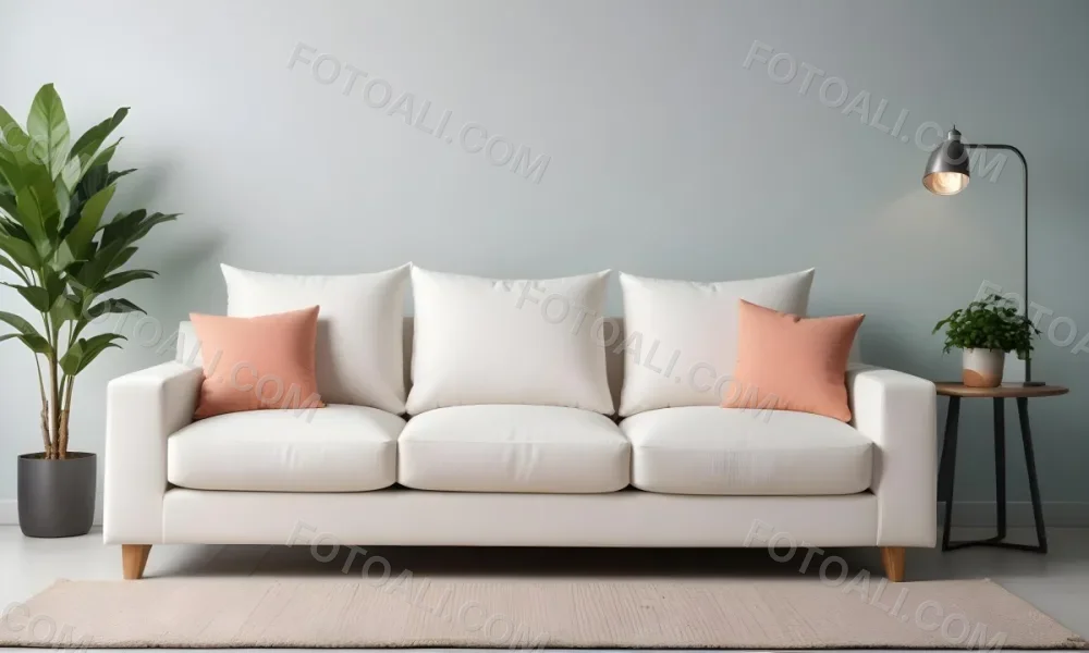 Minimal Soft Studio Light Photography A White Modern Sofa With Several Throw Pillows In A Minimalist Living Room Setting High Detail Solid Bold Color Background 12 4eee