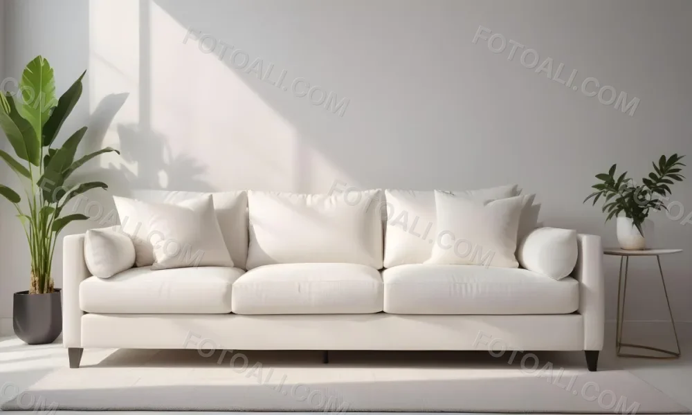 Minimal Soft Studio Light Photography A White Modern Sofa With Several Throw Pillows In A Minimalist Living Room Setting High Detail Solid Bold Color Background 15 62b7
