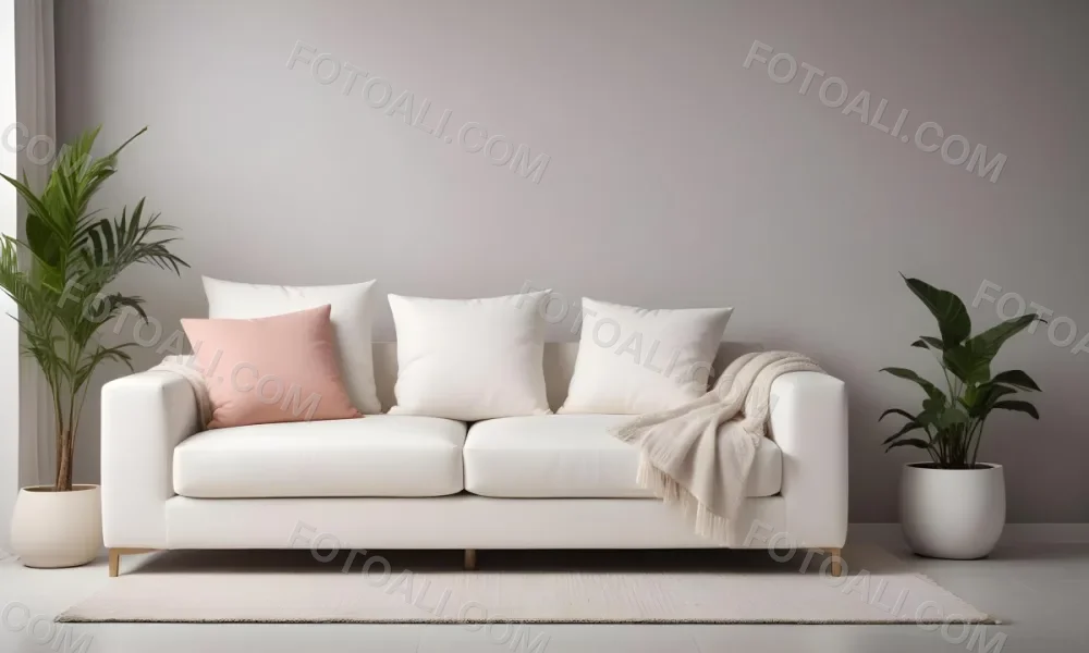 Minimal Soft Studio Light Photography A White Modern Sofa With Several Throw Pillows In A Minimalist Living Room Setting High Detail Solid Bold Color Background 16 60dc