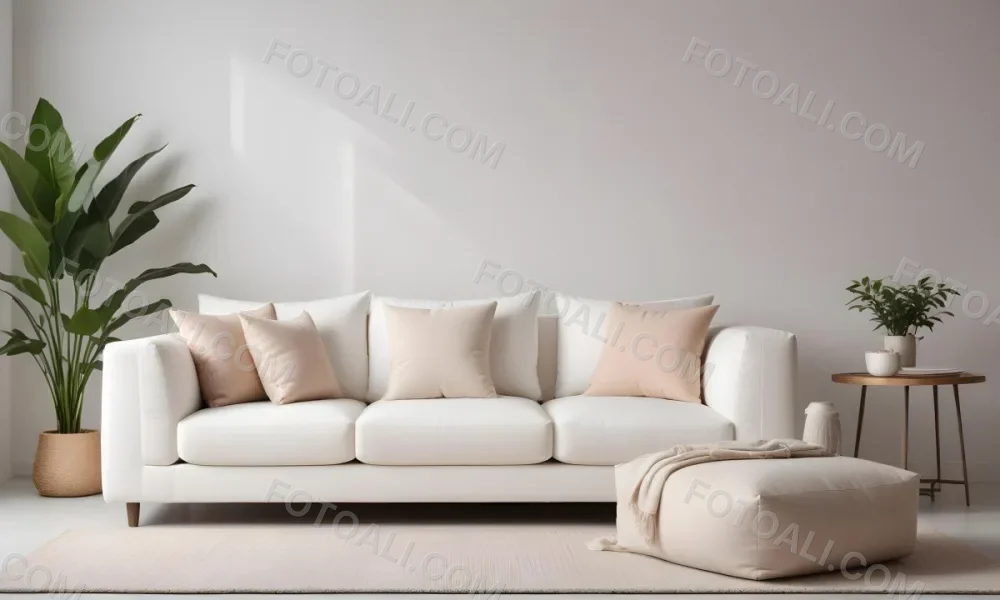 Minimal Soft Studio Light Photography A White Modern Sofa With Several Throw Pillows In A Minimalist Living Room Setting High Detail Solid Bold Color Background 2 Ef99
