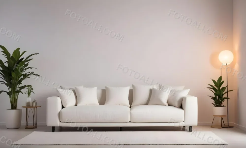 Minimal Soft Studio Light Photography A White Modern Sofa With Several Throw Pillows In A Minimalist Living Room Setting High Detail Solid Bold Color Background 3 A82f