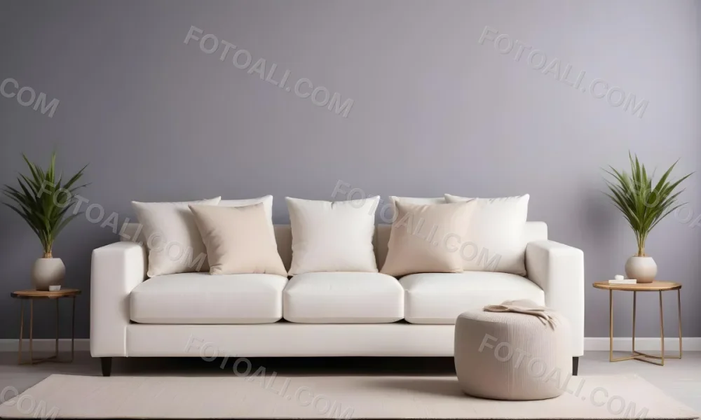 Minimal Soft Studio Light Photography A White Modern Sofa With Several Throw Pillows In A Minimalist Living Room Setting High Detail Solid Bold Color Background 4 Bbae