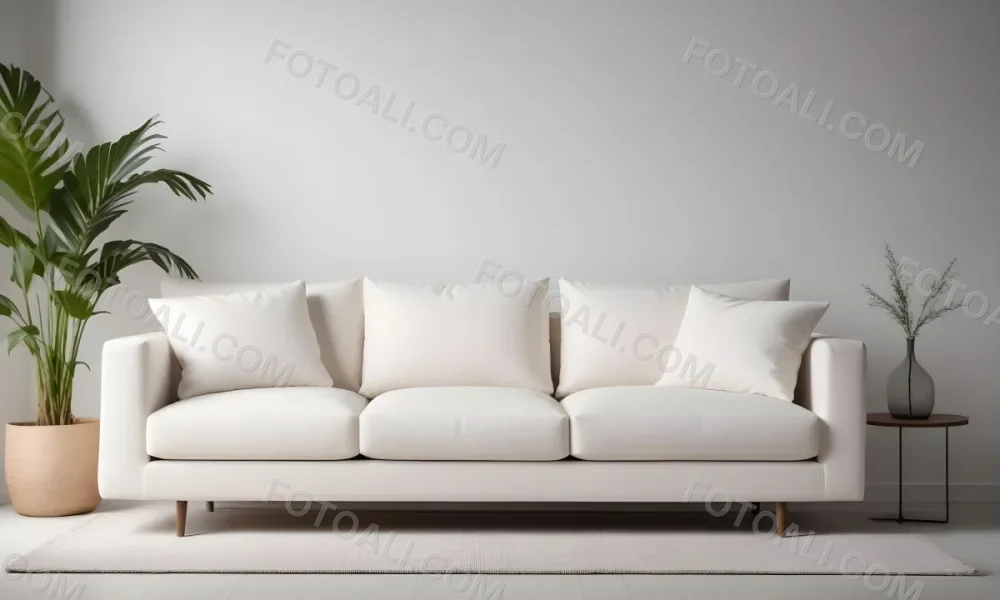 Minimal Soft Studio Light Photography A White Modern Sofa With Several Throw Pillows In A Minimalist Living Room Setting High Detail Solid Bold Color Background 7 C3e5