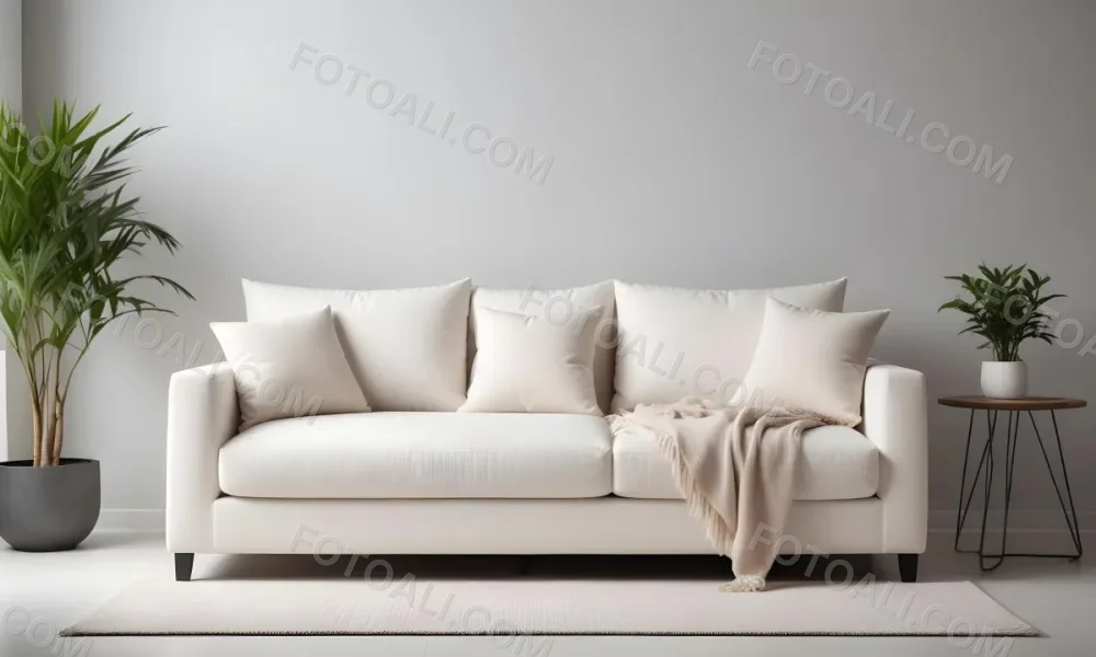 Minimal Soft Studio Light Photography A White Modern Sofa With Several Throw Pillows In A Minimalist Living Room Setting High Detail Solid Bold Color Background 8 F278