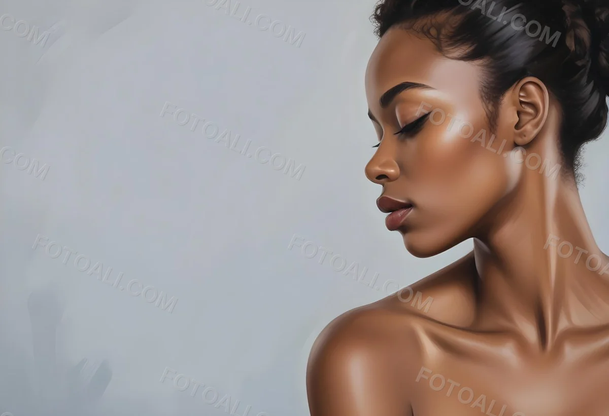 Minimal Soft Studio Light Photography A Young African Woman With Dark Skin Full Lips And Closed Eyes Her Face Is The Main Focus Of The Image Against A Plain Background High Detail Solid Bold Color Background 78 4d08