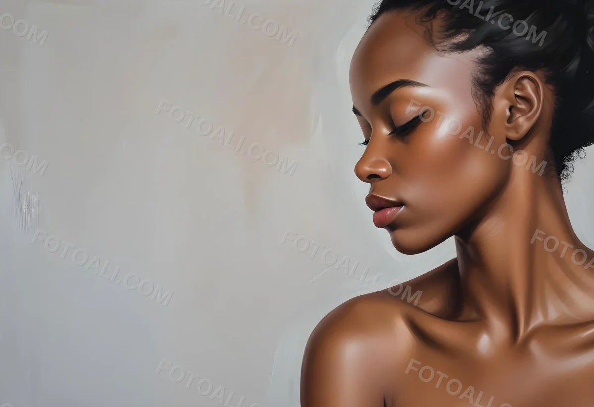 Minimal Soft Studio Light Photography A Young African Woman With Dark Skin Full Lips And Closed Eyes Her Face Is The Main Focus Of The Image Against A Plain Background High Detail Solid Bold Color Background 89 Aca4