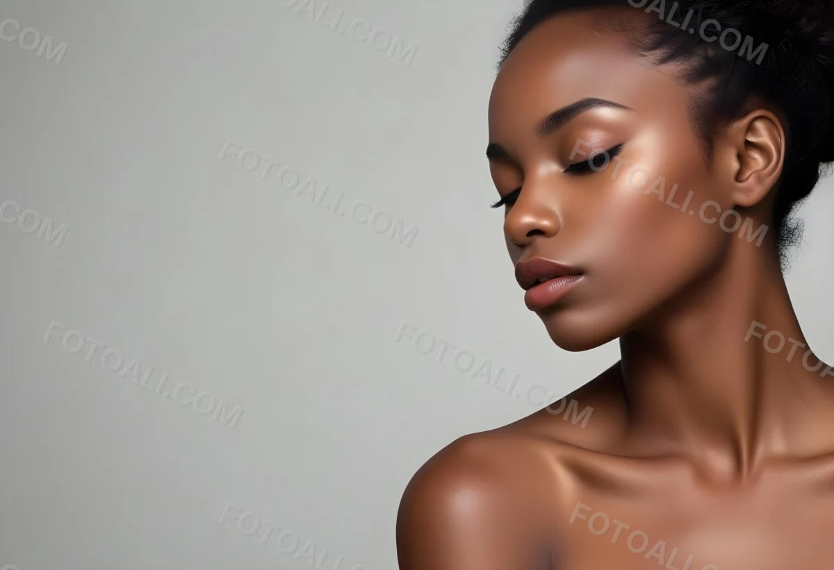 Minimal Soft Studio Light Photography A Young African Woman With Dark Skin Full Lips And Closed Eyes Her Face Is The Main Focus Of The Image Against A Plain Background High Detail Solid Bold Color Background 9 37a2