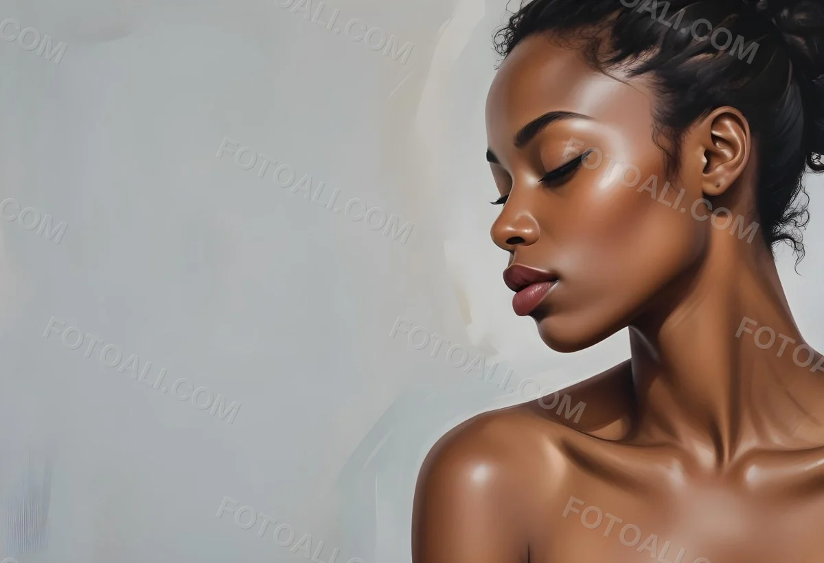 Minimal Soft Studio Light Photography A Young African Woman With Dark Skin Full Lips And Closed Eyes Her Face Is The Main Focus Of The Image Against A Plain Background High Detail Solid Bold Color Background 93 06fc