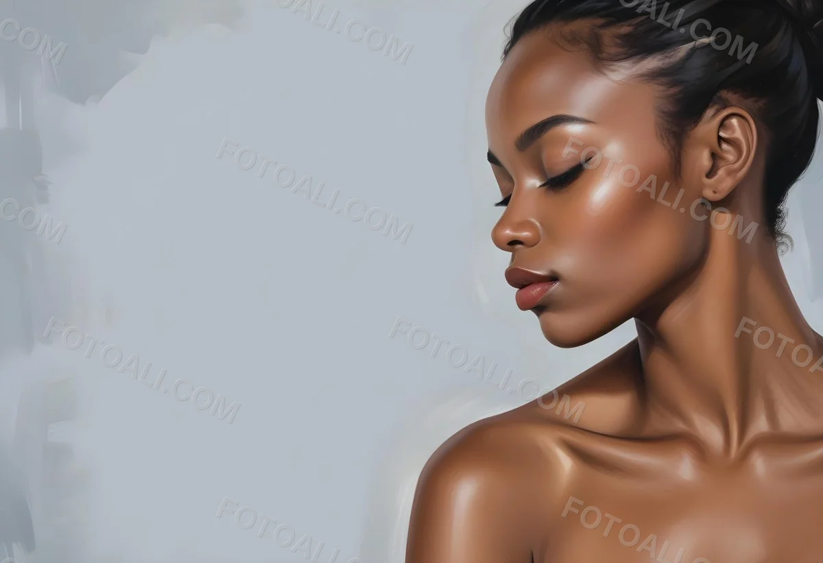 Minimal Soft Studio Light Photography A Young African Woman With Dark Skin Full Lips And Closed Eyes Her Face Is The Main Focus Of The Image Against A Plain Background High Detail Solid Bold Color Background 99 Ceac